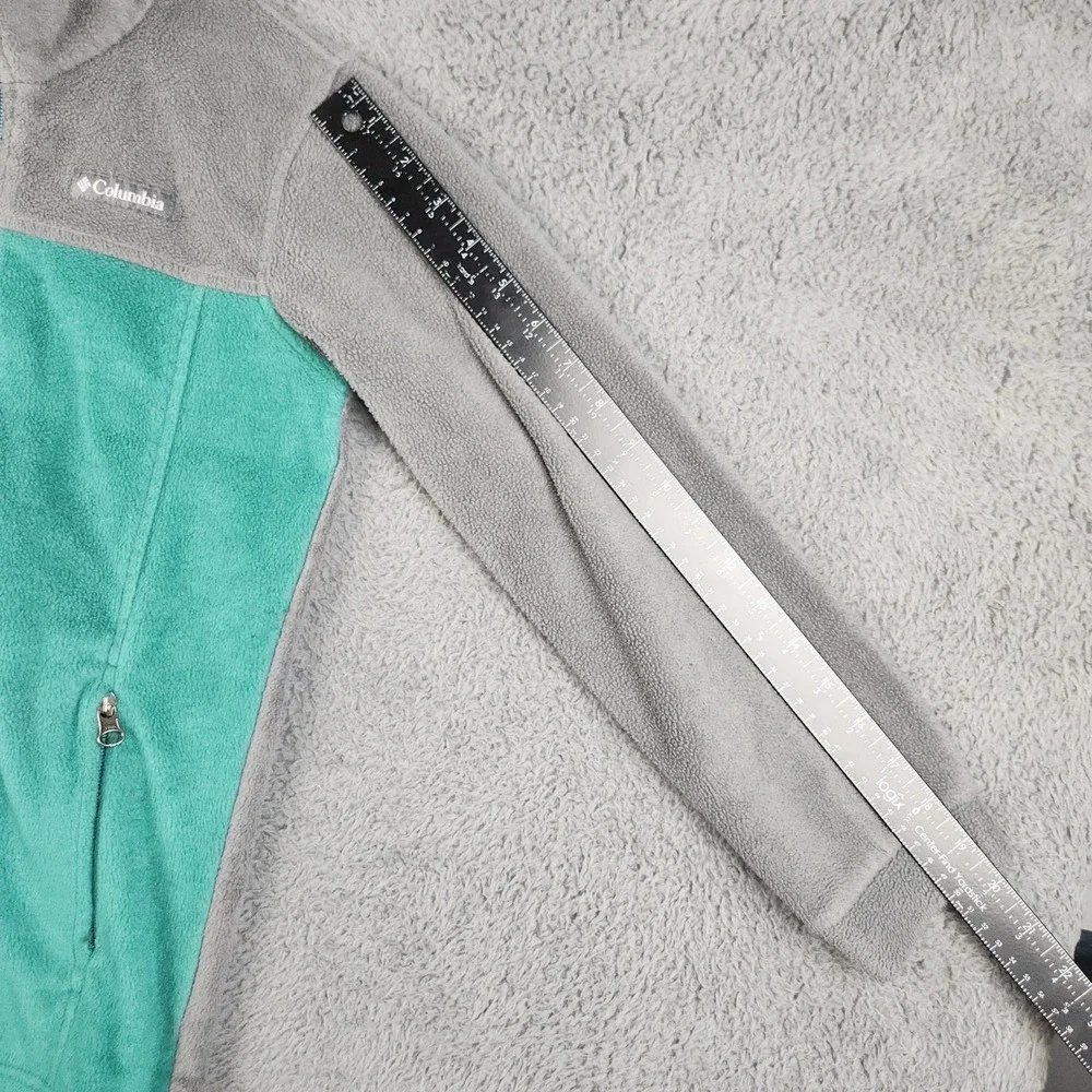 Columbia Fleece Jacket Girls Medium 10-12 Gray Teal Full Zip Colorblock Gorpcore
